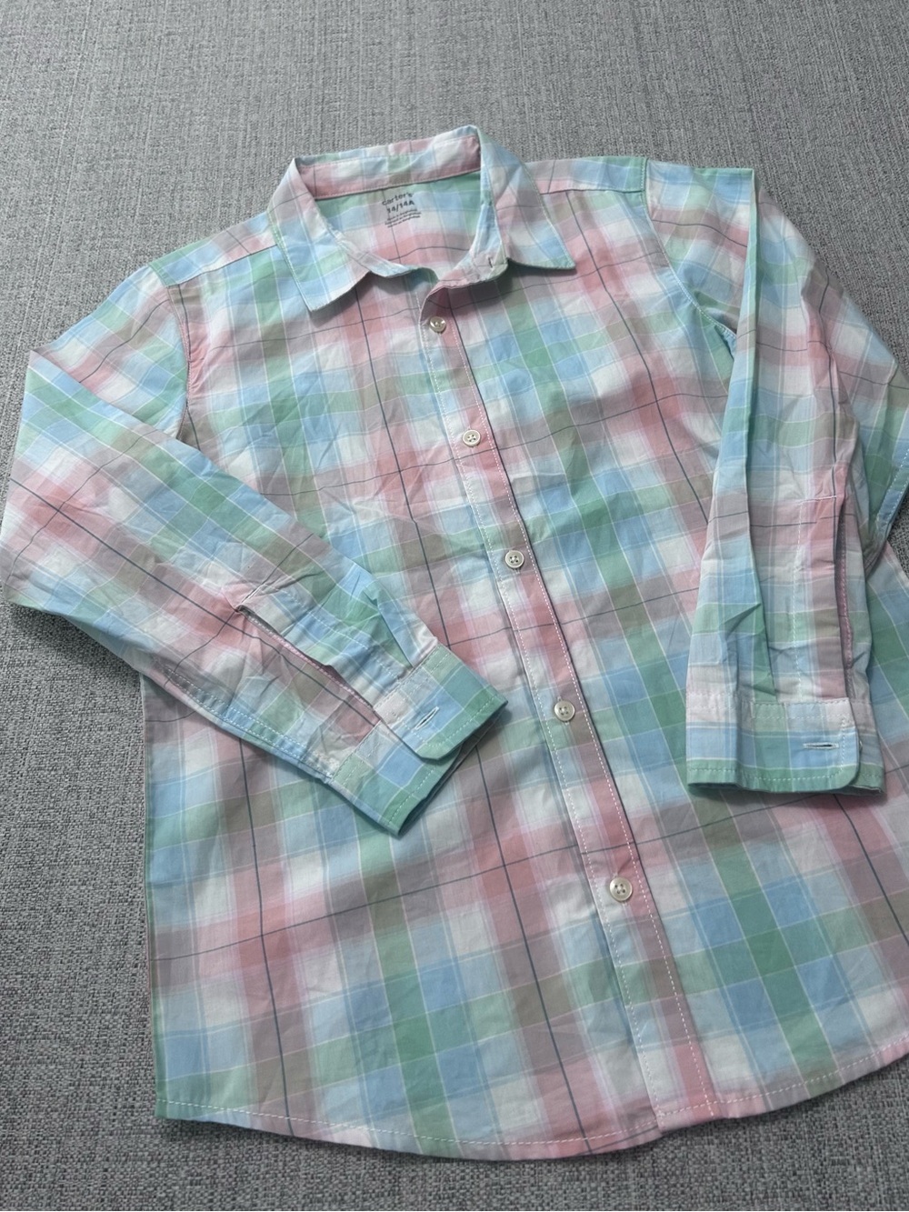 Carter's Youth Pastel Plaid Button-Down Shirt - 100% Cotton Size 14